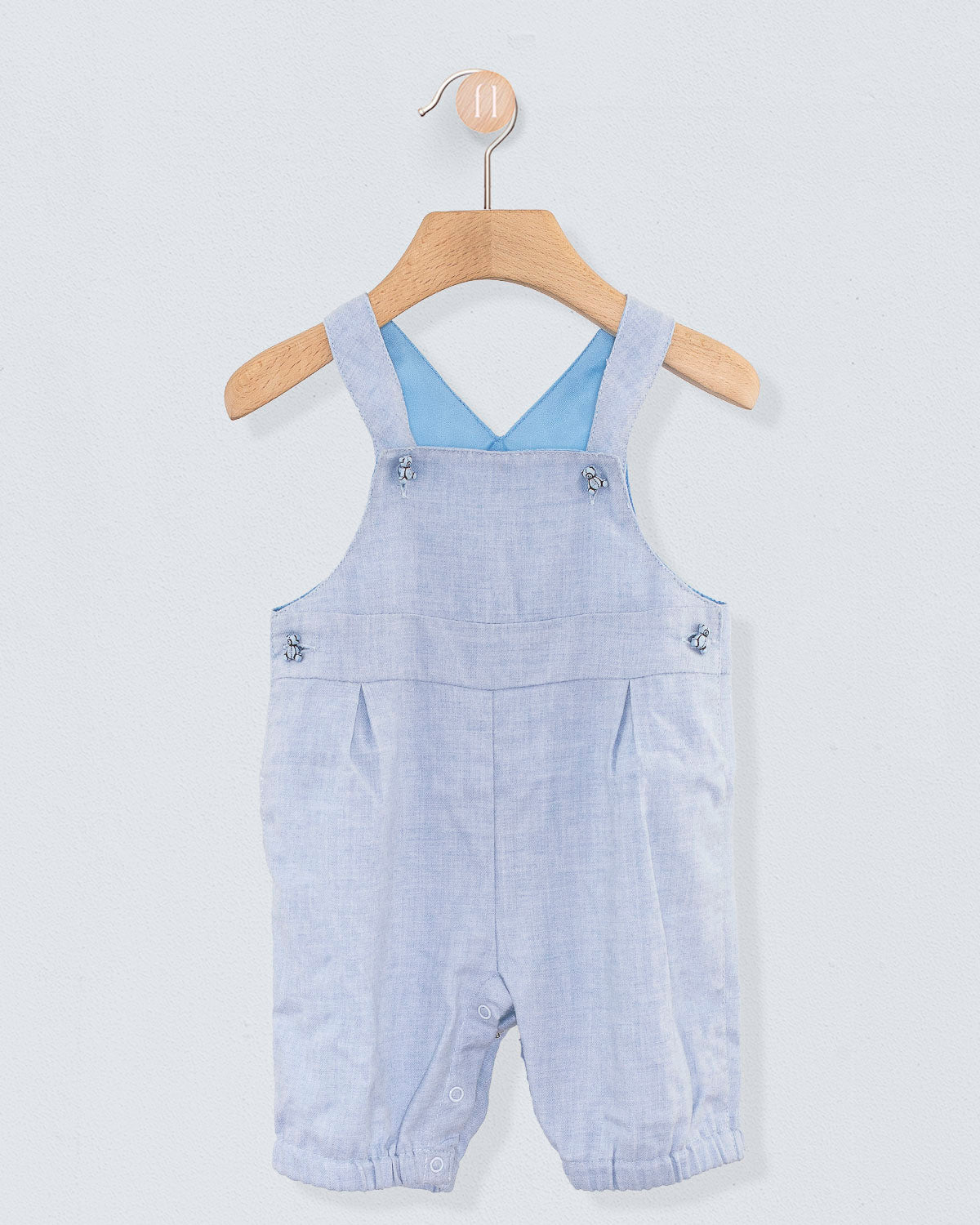 Bear Light Blue Flannel Shortall - Romper