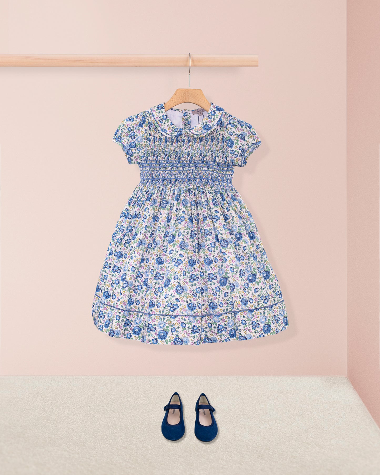 Emma Liberty Blue Rosebud Smock - Smocked Dress