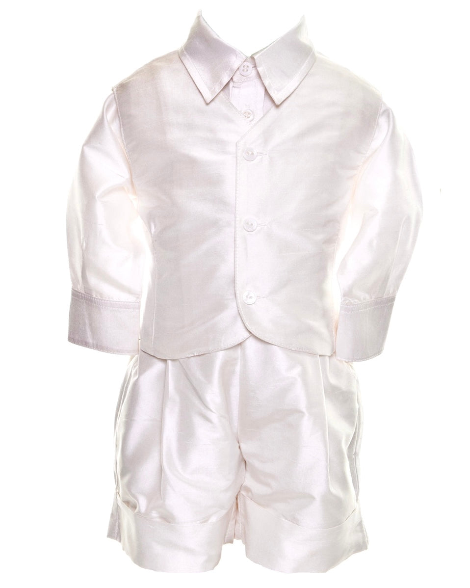 Silk Shirt Vest and Suspender Shorts 3-pcs Set