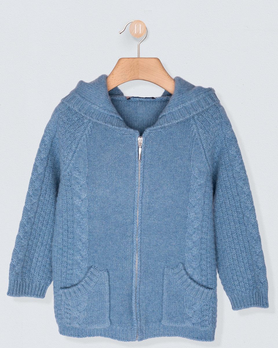 Geneva Bright Jean Cashmere Cable Zipper Sweater