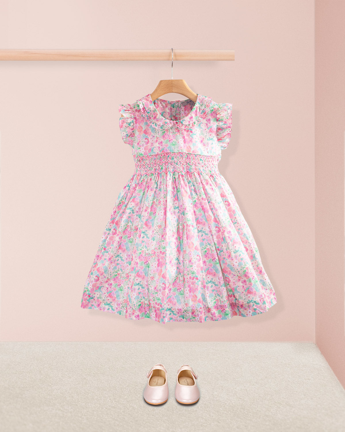 Florence Liberty Hollyhocks Pink Smock - Smocked Dress