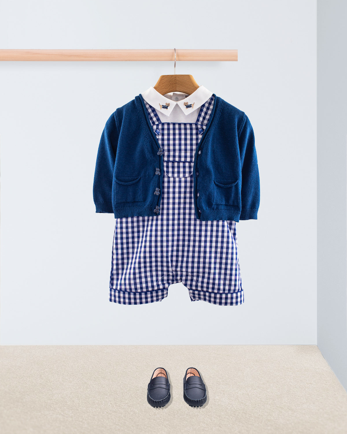 Starboard Navy Large Gingham Shortall - Romper