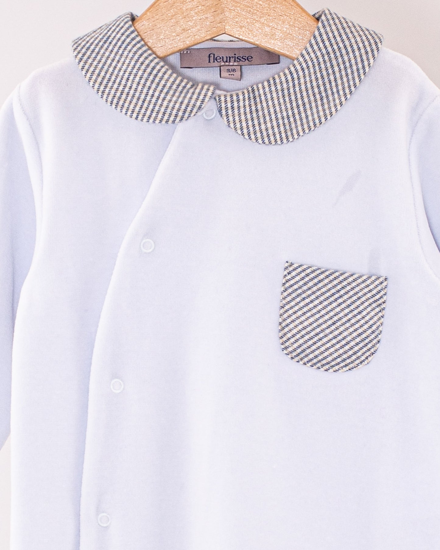 Light Blue Velour Collar Footie - Layette