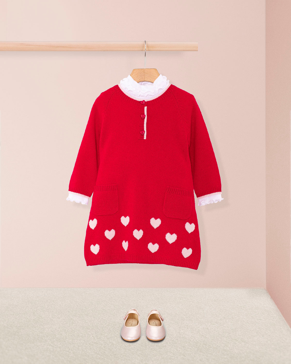 Lovey Red Hearts Cashmere Dress - Dress