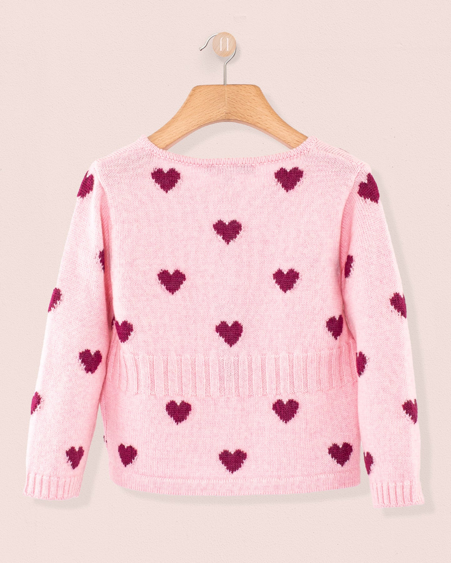 Madeleine Pink Hearts Wool Cardigan - Cardigan