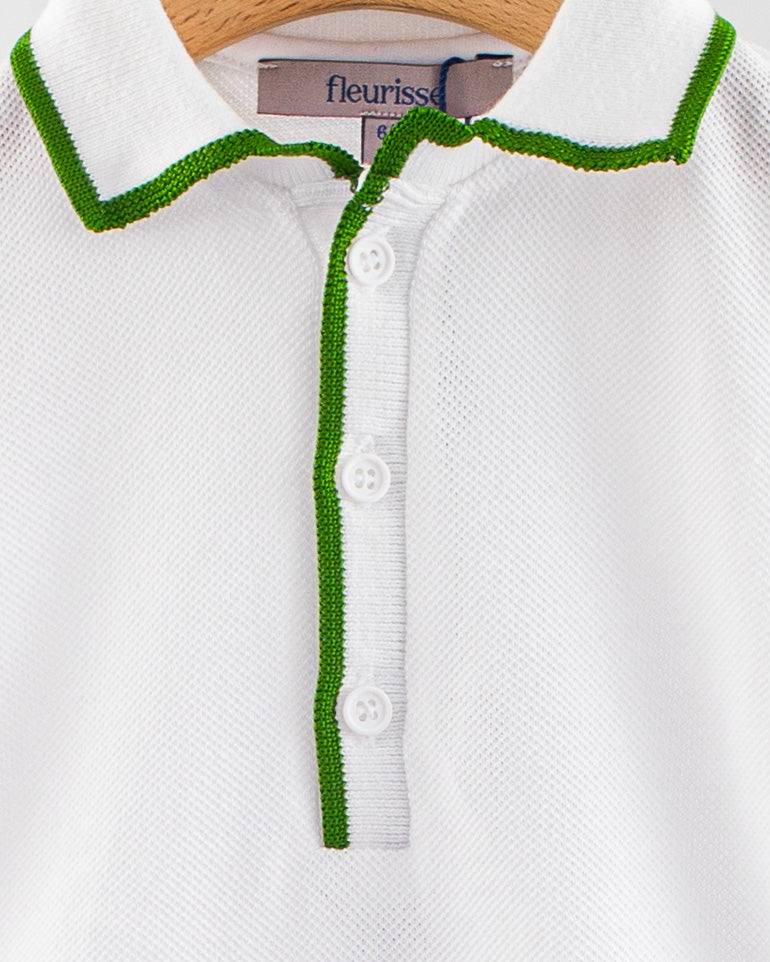Polo Onesie Italian Moss Trim Piquet - Onesie