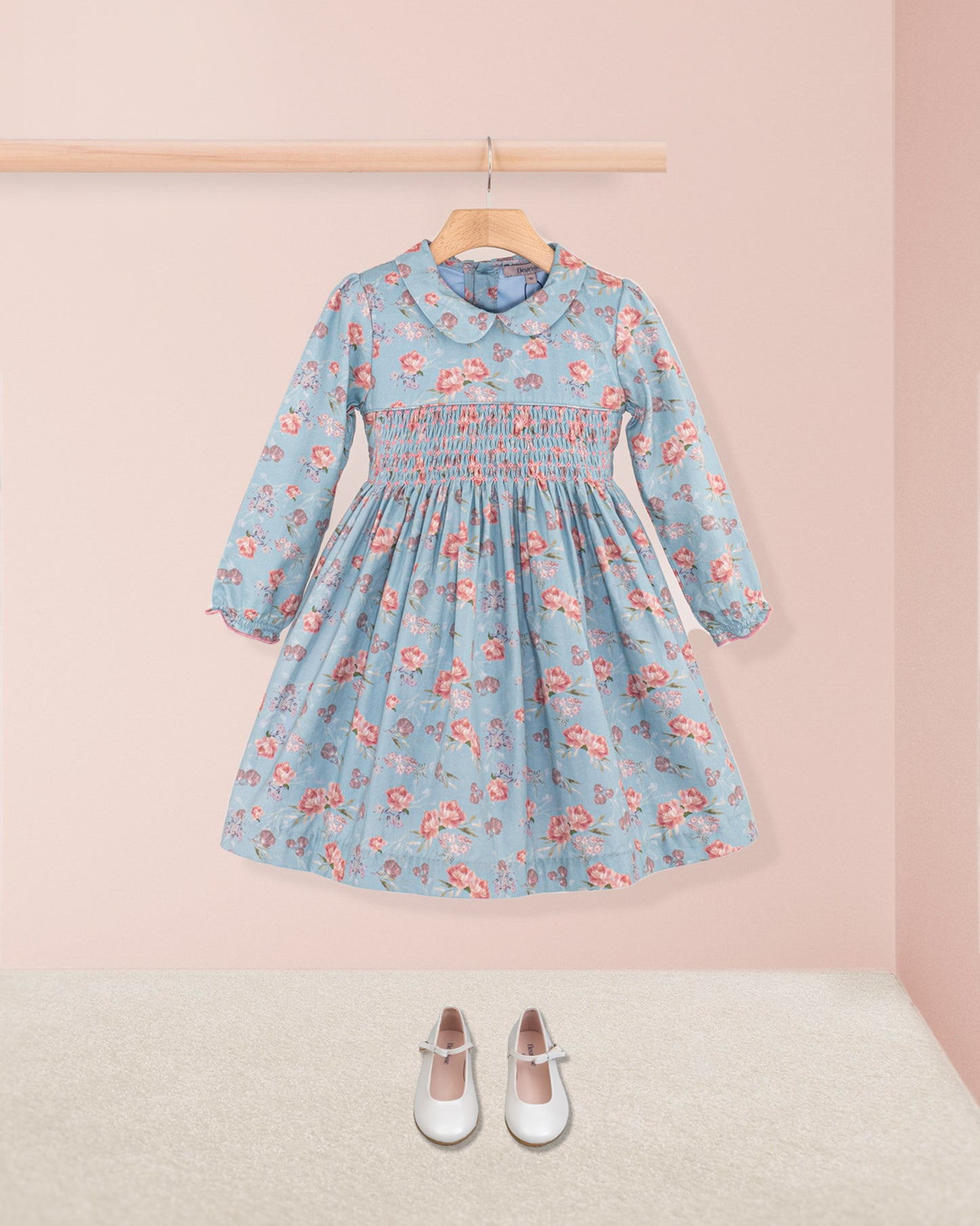 Violetta Slate Bouquet Twill - Smocked Dress