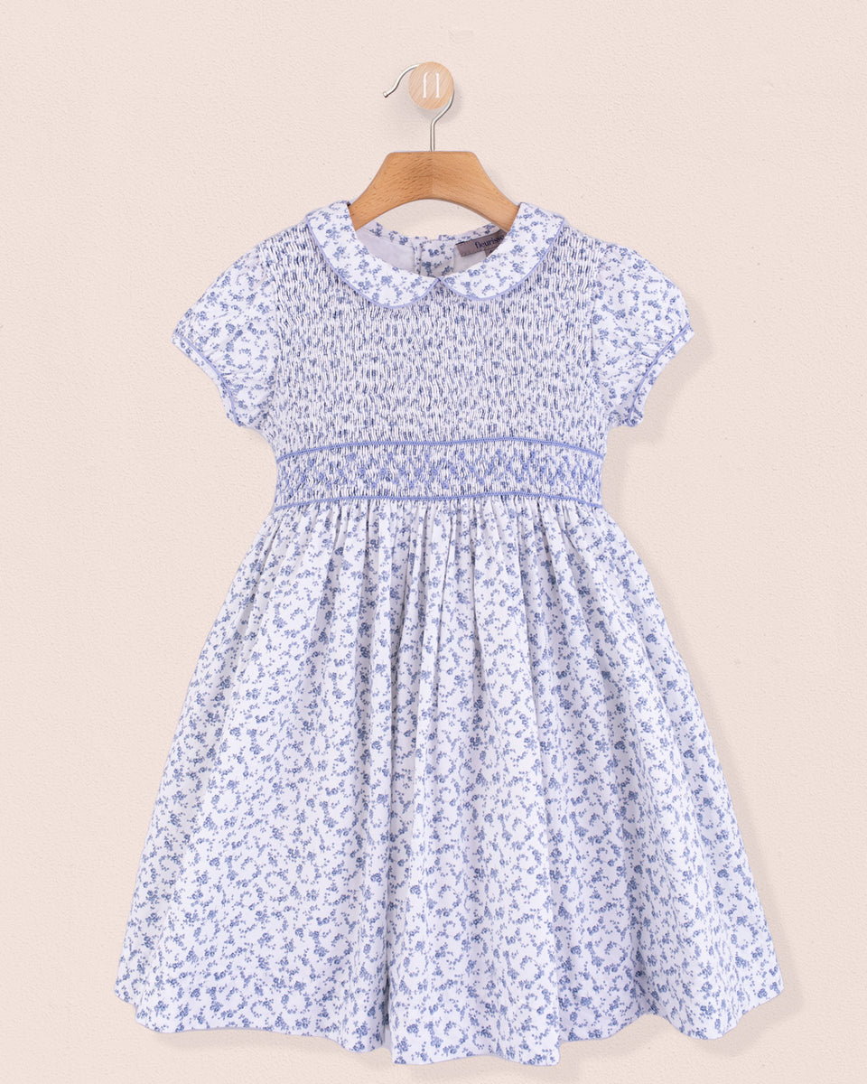 Amanda Campari Blue Floral Smocked Dress