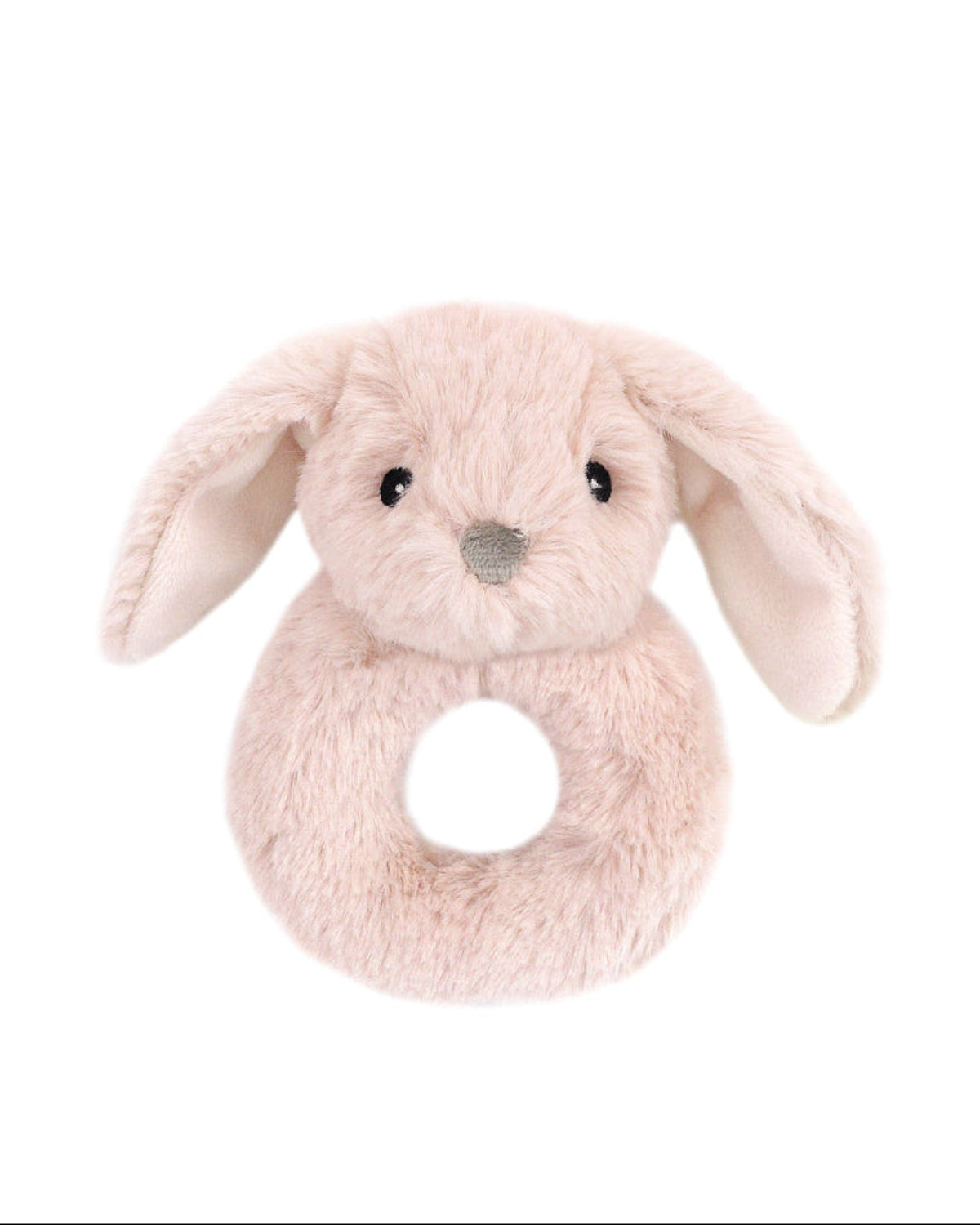 Plush bunny ring toy on a white background