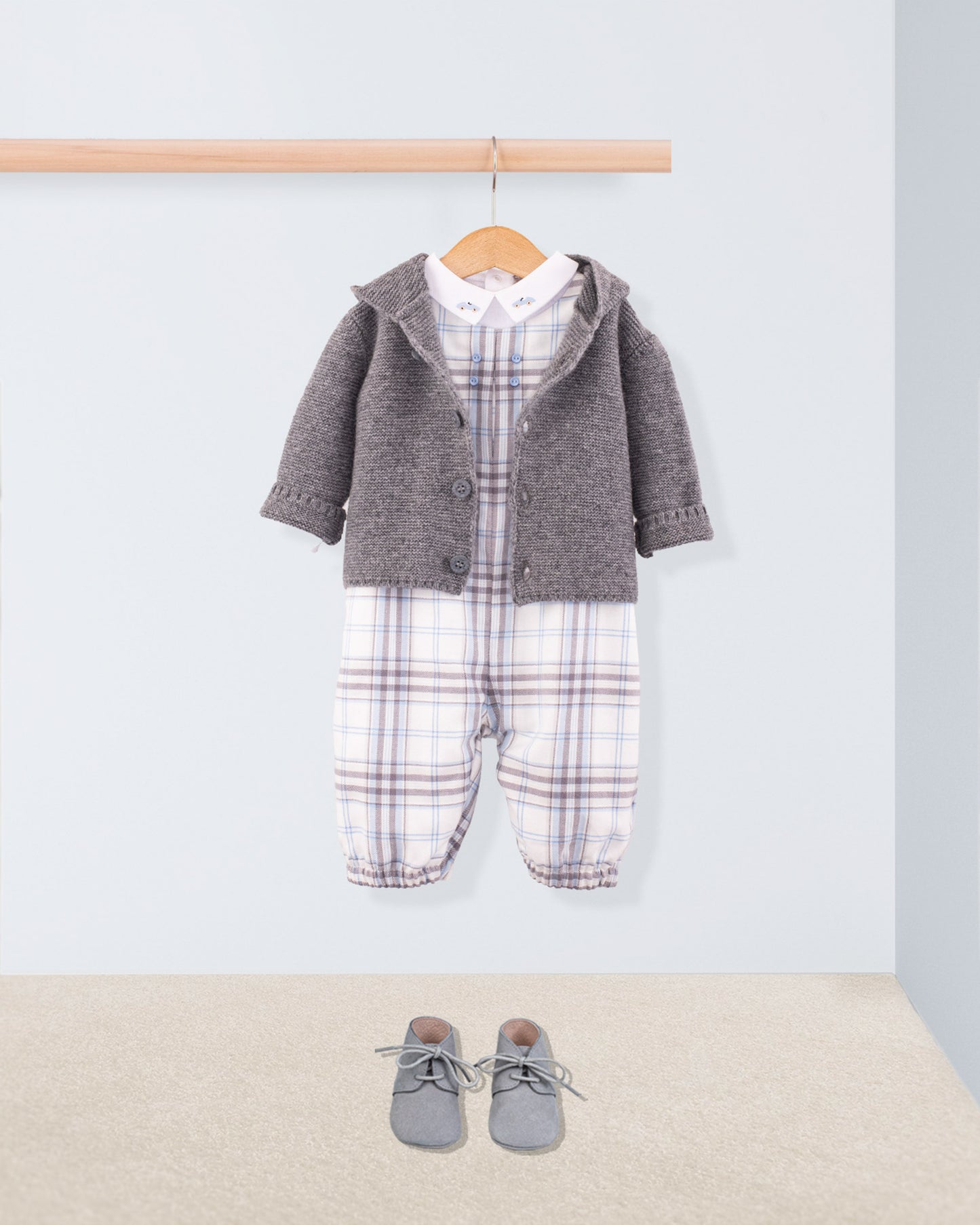 Harry Baby Blue Plaid Flannel Romper - Romper