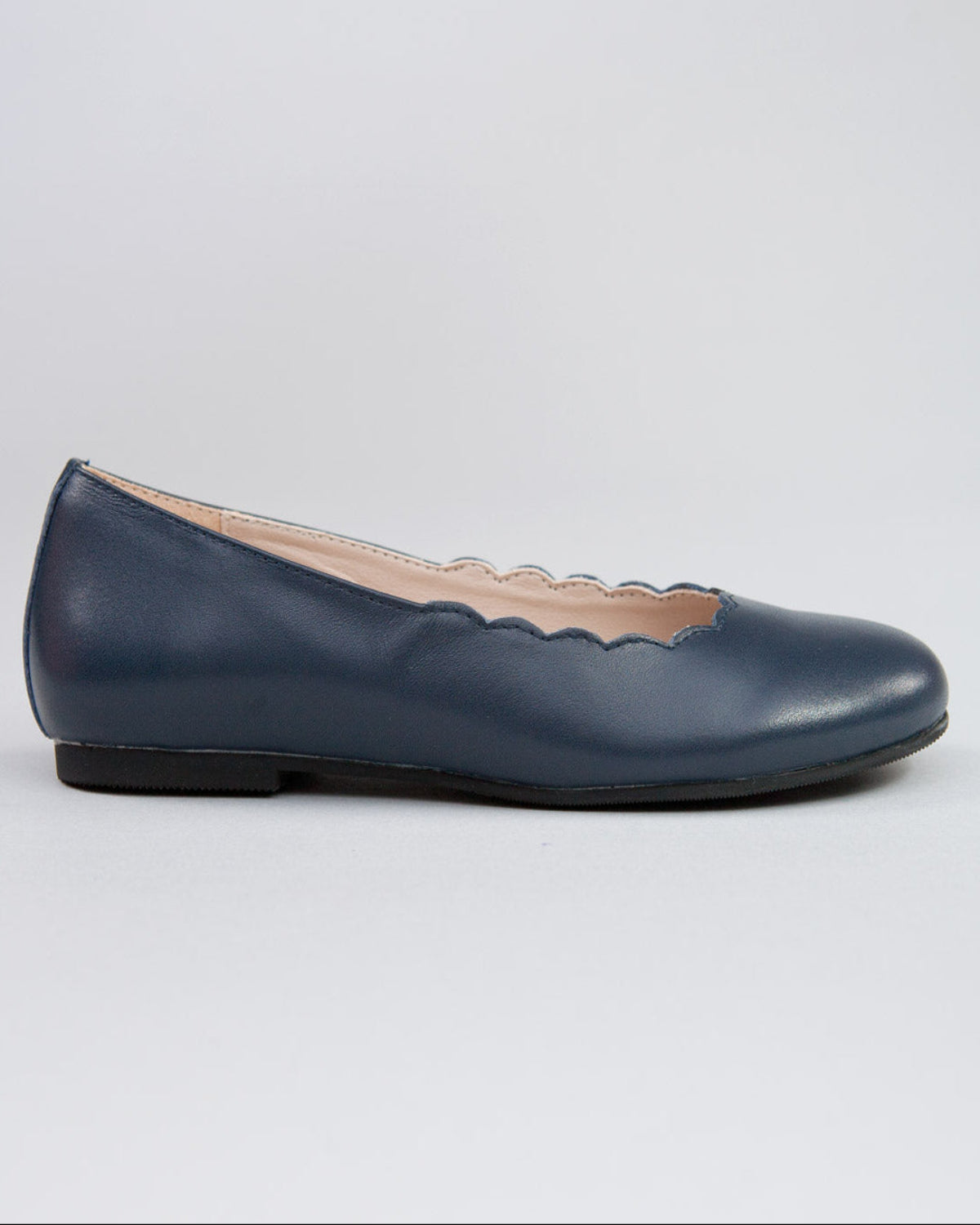 Scarlette Navy Leather Scalloped Ballerina - Shoe