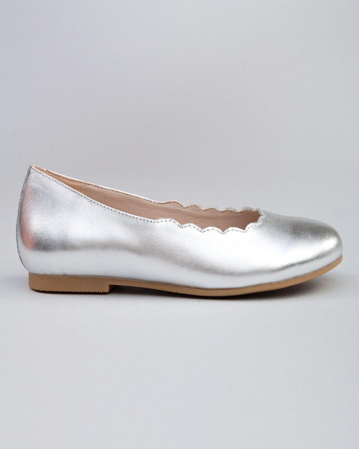 Scarlette Silver Leather Scalloped Ballerina - Shoe