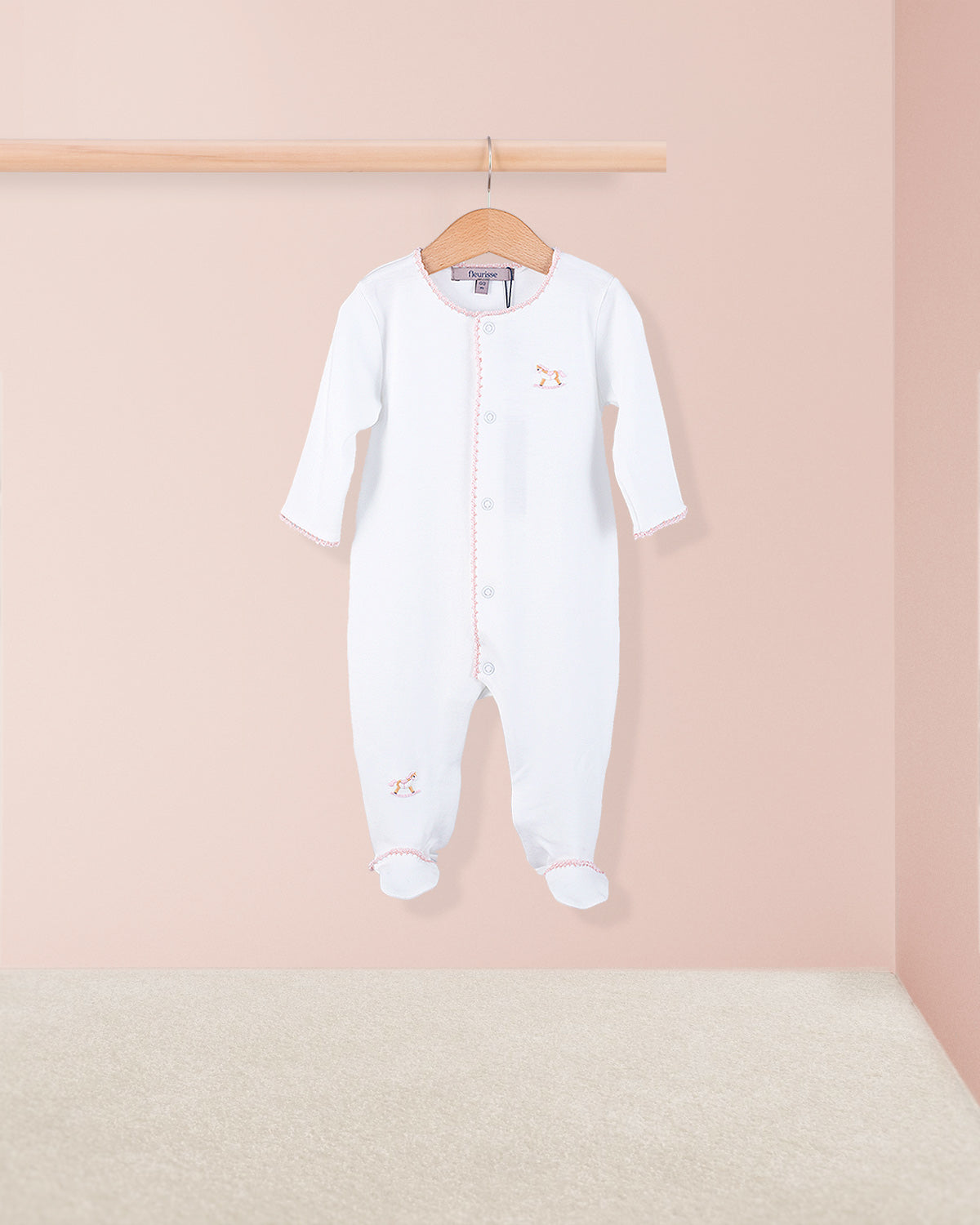 Pima White Embroidered Rocking Horse Stretchie - Stretchie