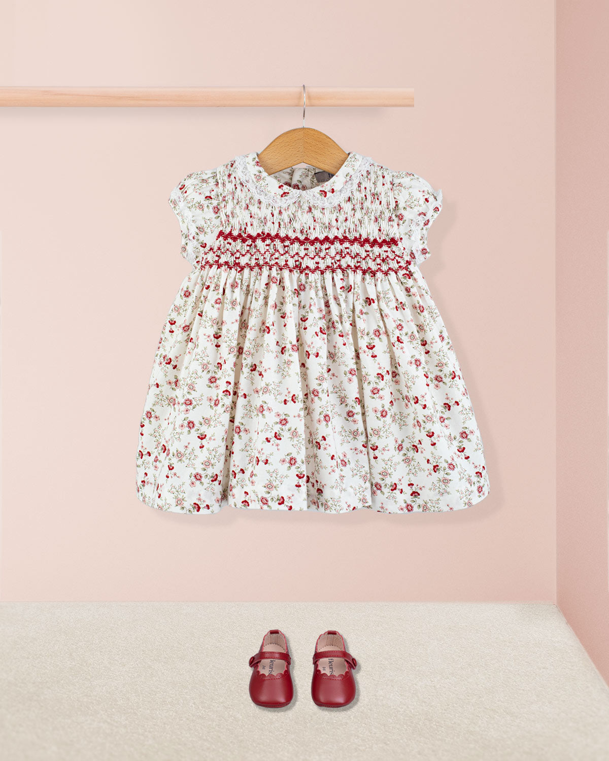 Bianca Red Floral Flannel Smock - Baby Dress