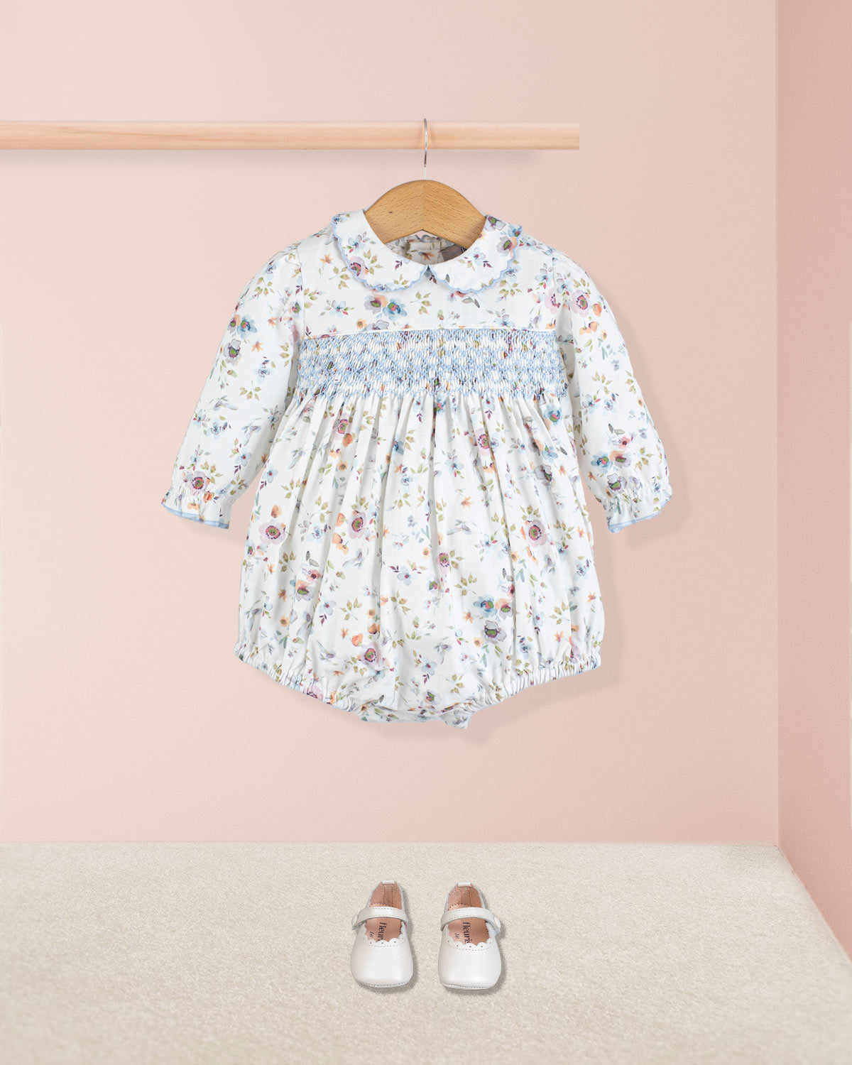 Beatrice Tuscany Blue Floral Bubble - Romper