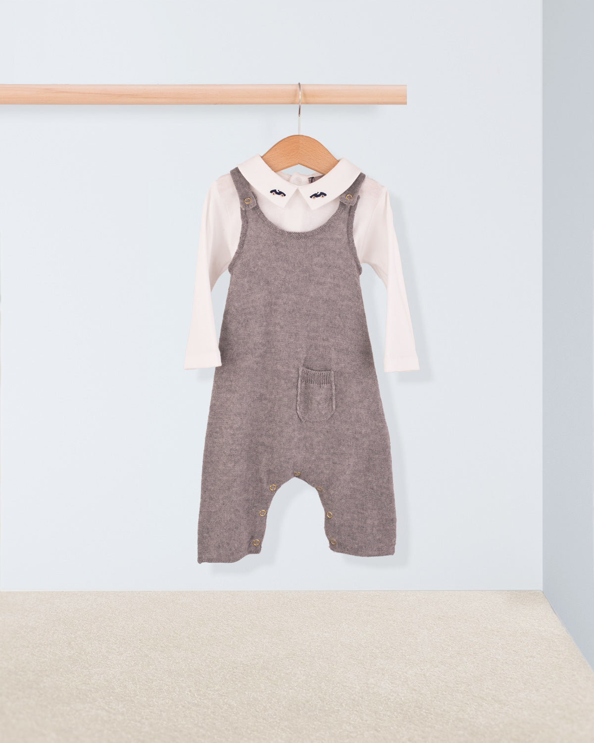 Aspen Grey Wool Knit Overall - Romper