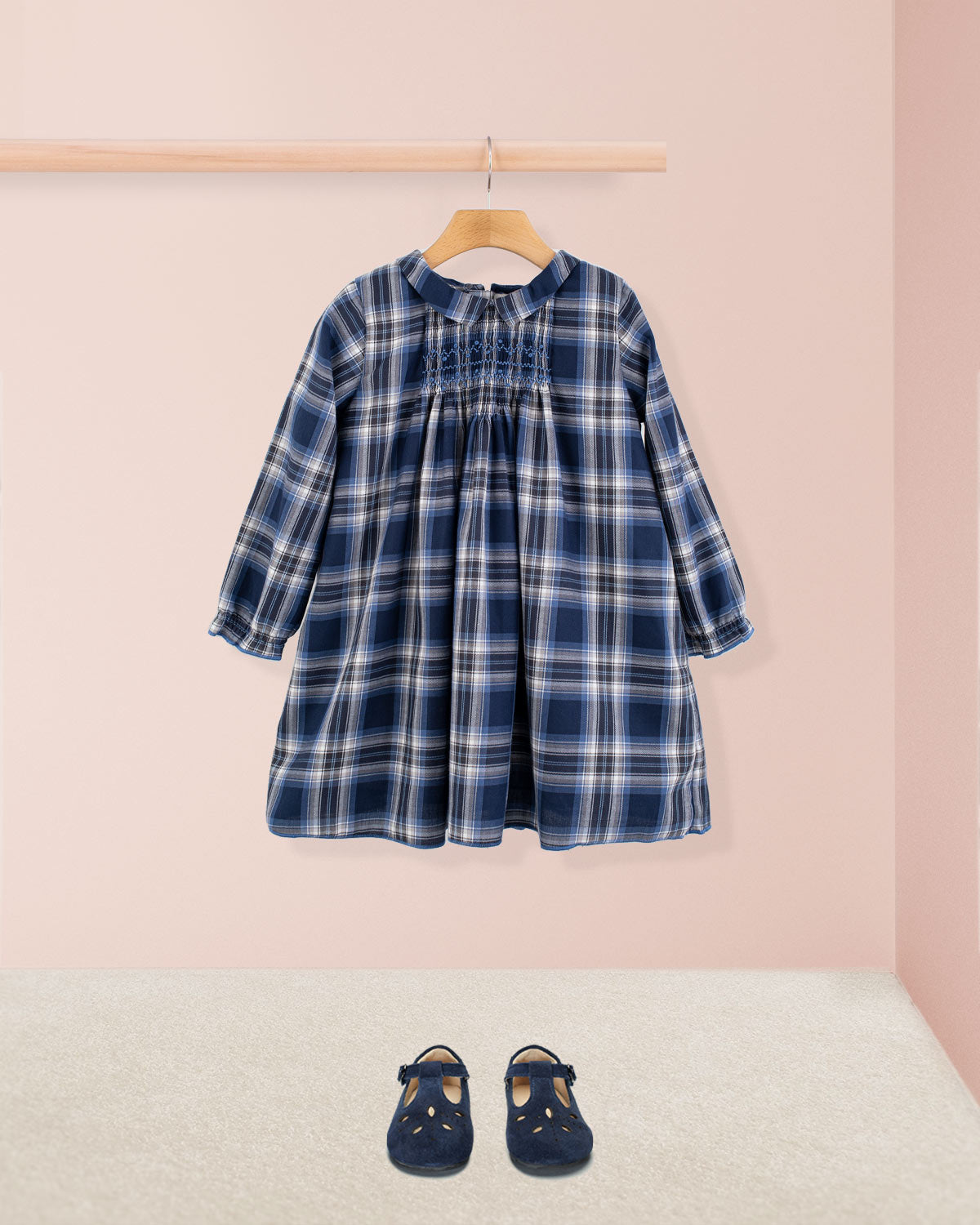 Elizabeth Italian Navy Tartan Dress - Dress
