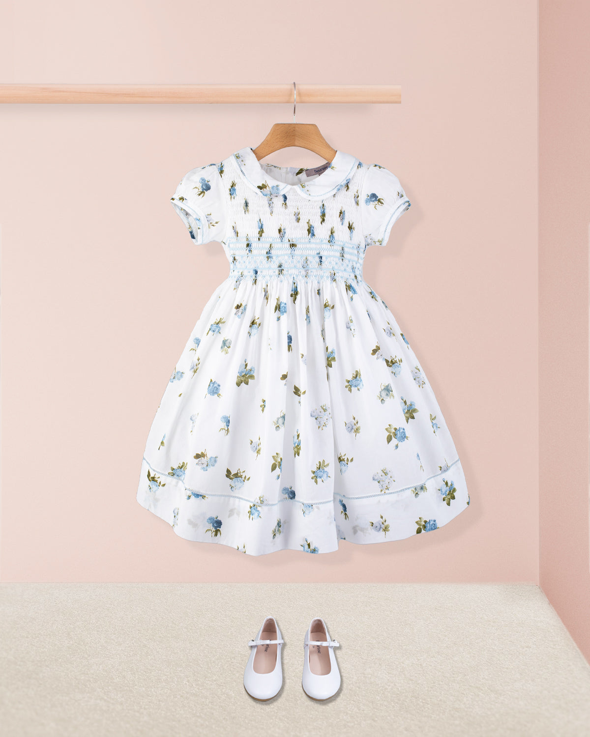 Emma Delicate Blue Rose Smock - Smocked Dress