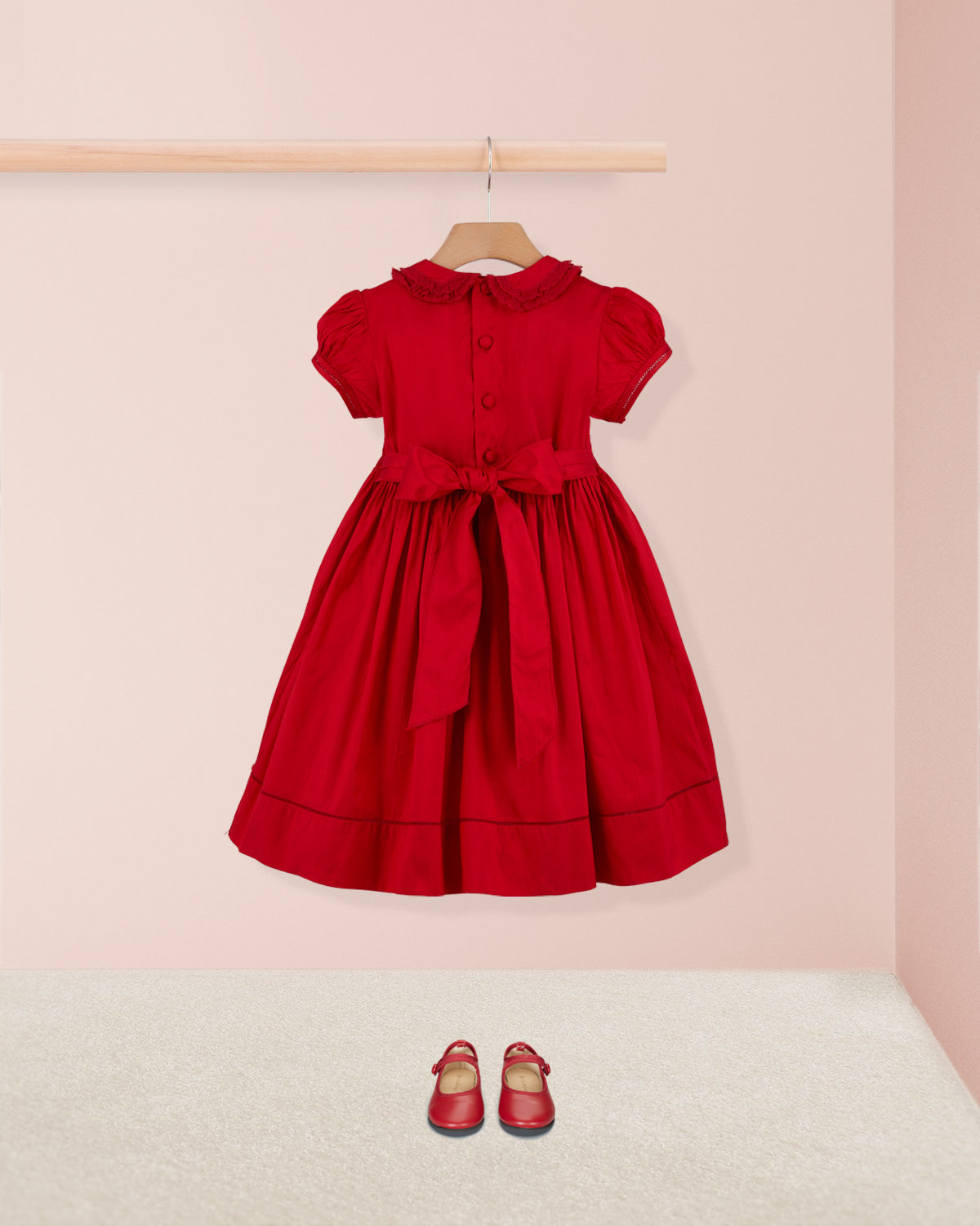Middleton Red Silk Hand Smocked Dress - Smocked Dress
