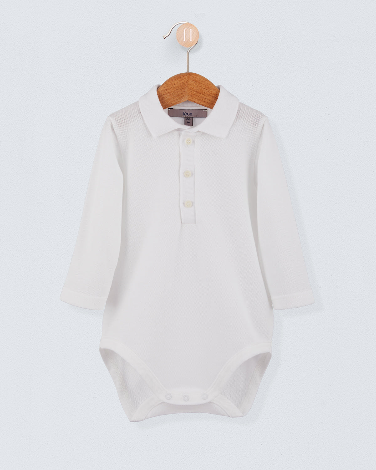 Polo Long Sleeve Onesie Italian White Piquet - Onesie