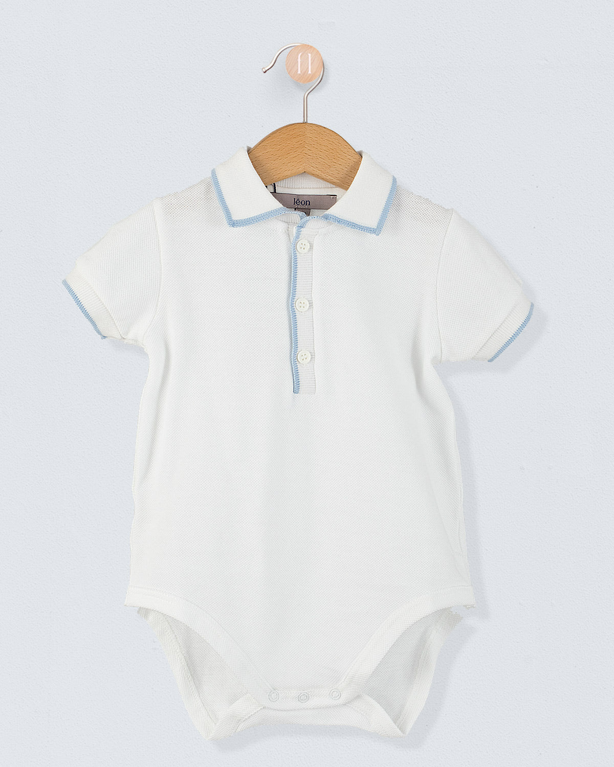 Polo Onesie Italian Light Blue Trim Piquet - Onesie