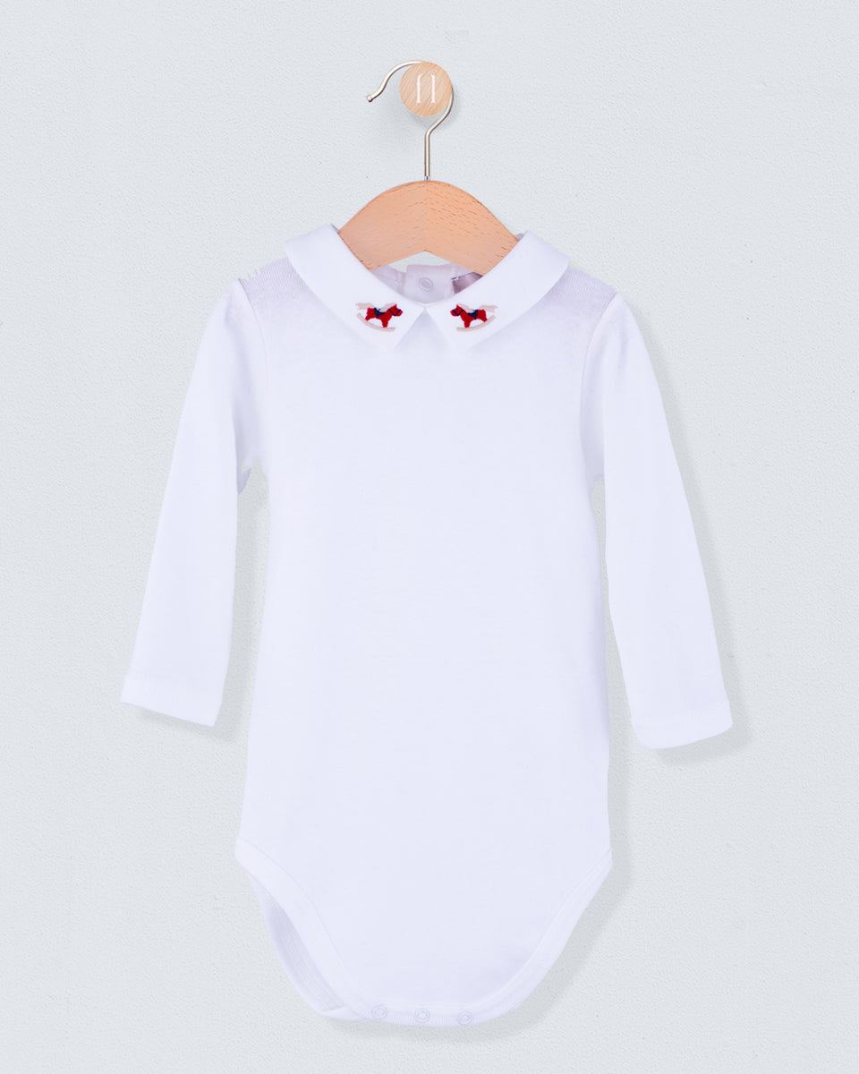 Italian Embroidered Red Rocking Horse Onesie