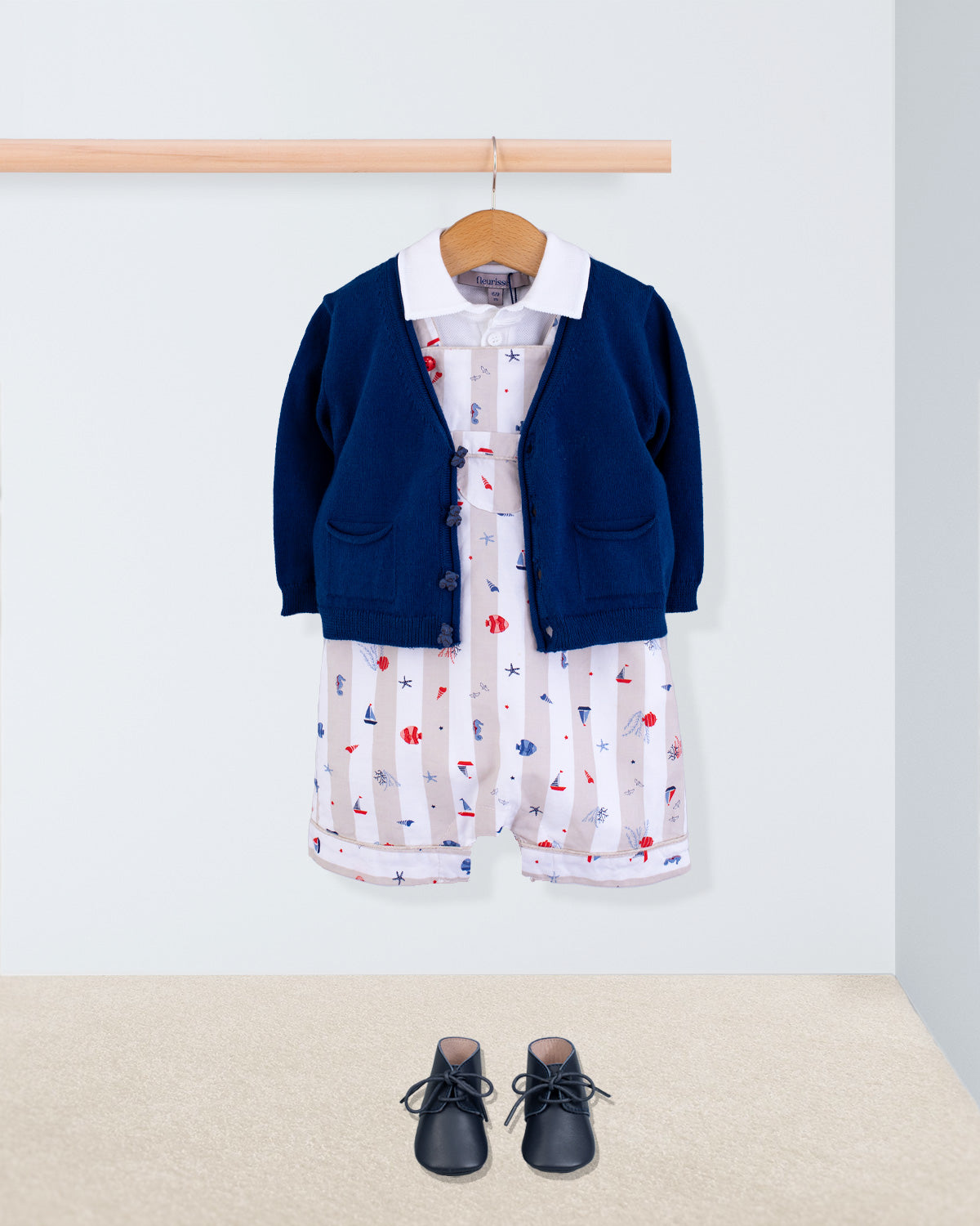 Starboard Beige Nautical Stripe Shortall - Romper