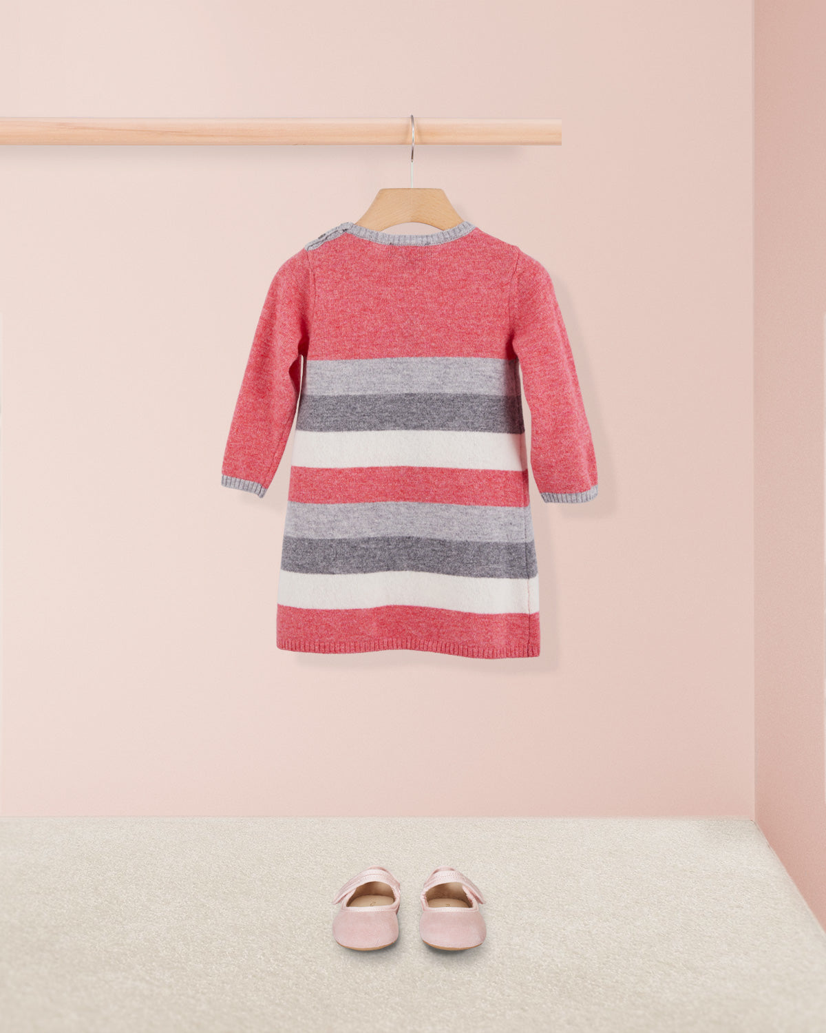 vValentina Raspberry and Grey Stripe Knit Dress - Baby Dress