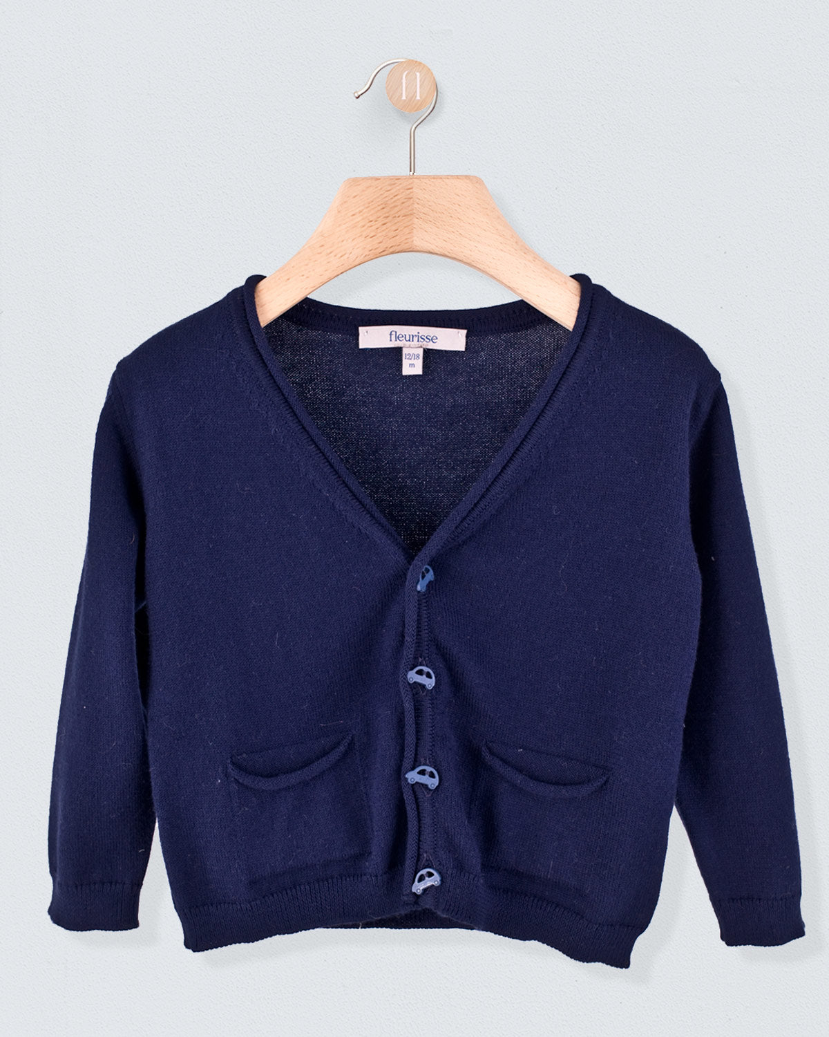 Victor Classic Navy Cotton Cardigan with Bear Buttons - Sweater