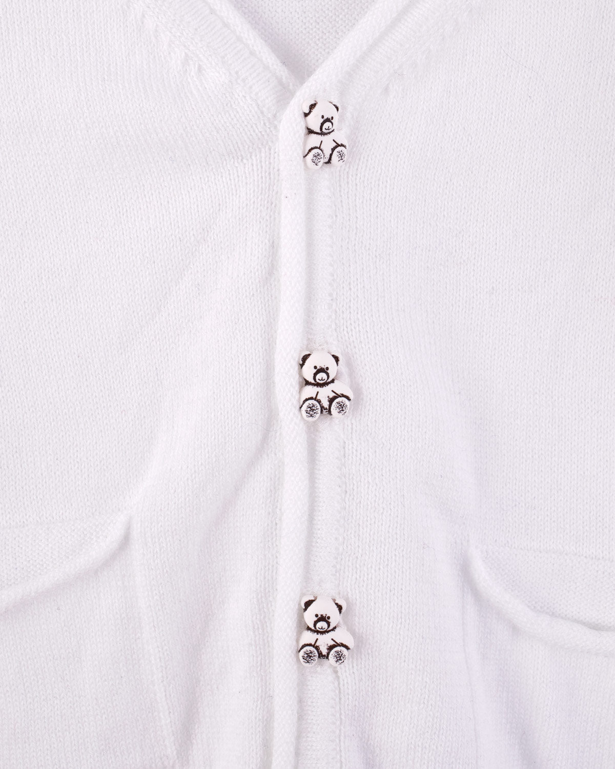 Victor Classic White Cardigan with Bear Buttons - Sweater