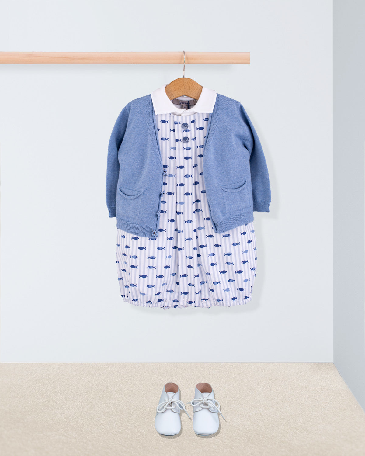 William Blue Stripe Fish Romper - Romper