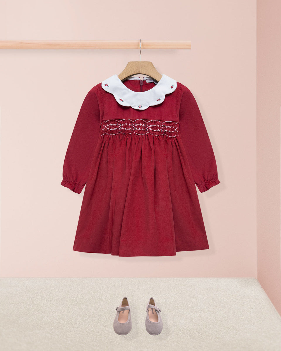 Alexandra Burgundy Corduroy Smocked Dress