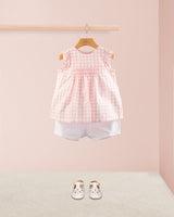 Amelie Pink Gingham Linen Tunic Iris Shorts Outfit