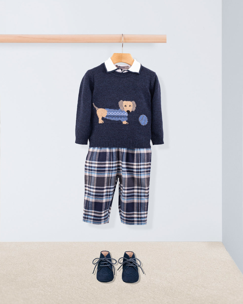 Dachshund Navy Mélange Bear Overall Outfit