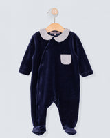Navy Velour Collar Footie