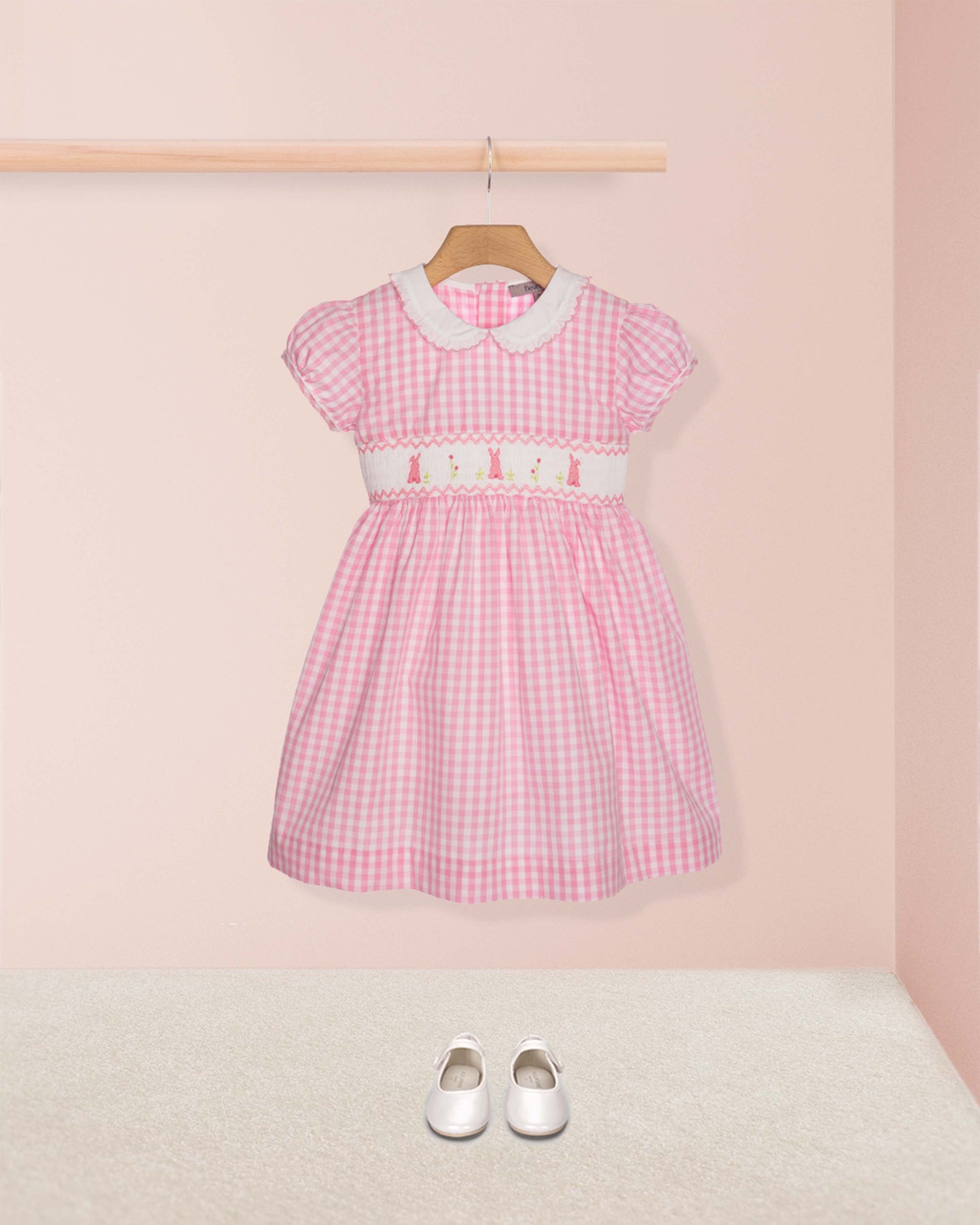 Bunny Pink Gingham Smocked Dress