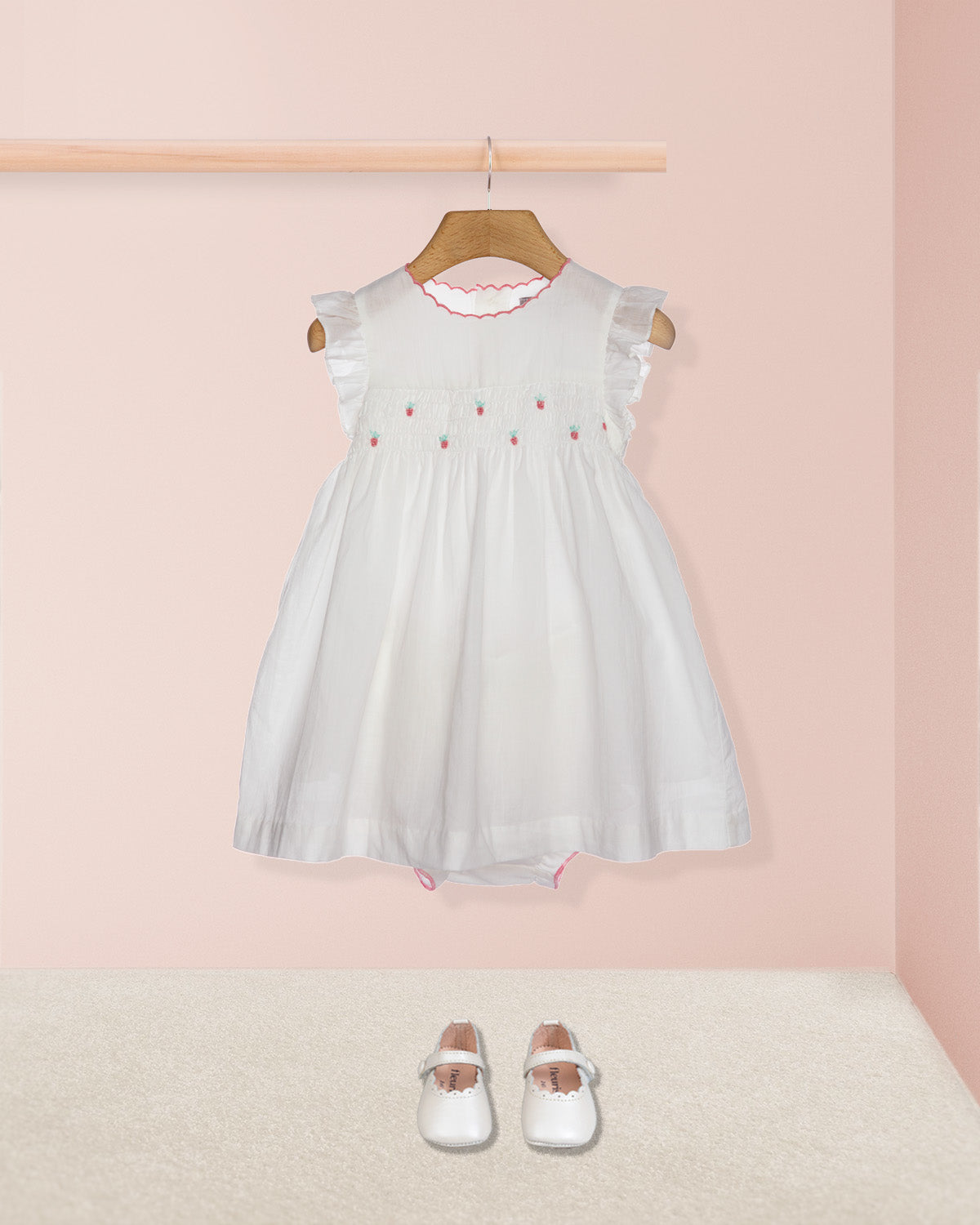 Baby Honor Strawberry Embroidered Smocked Set