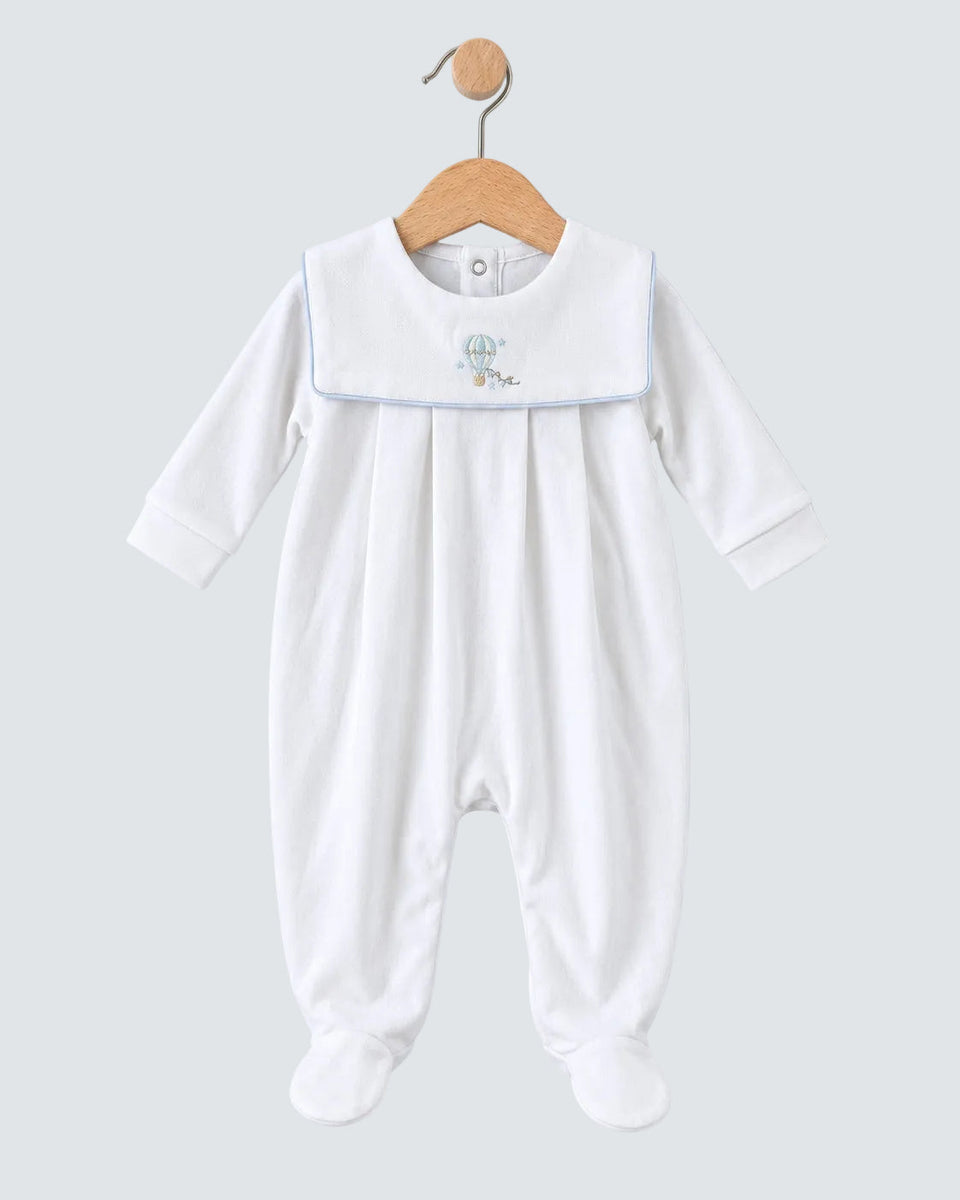 Pima Collar Balloon Embroidered White Stretchie