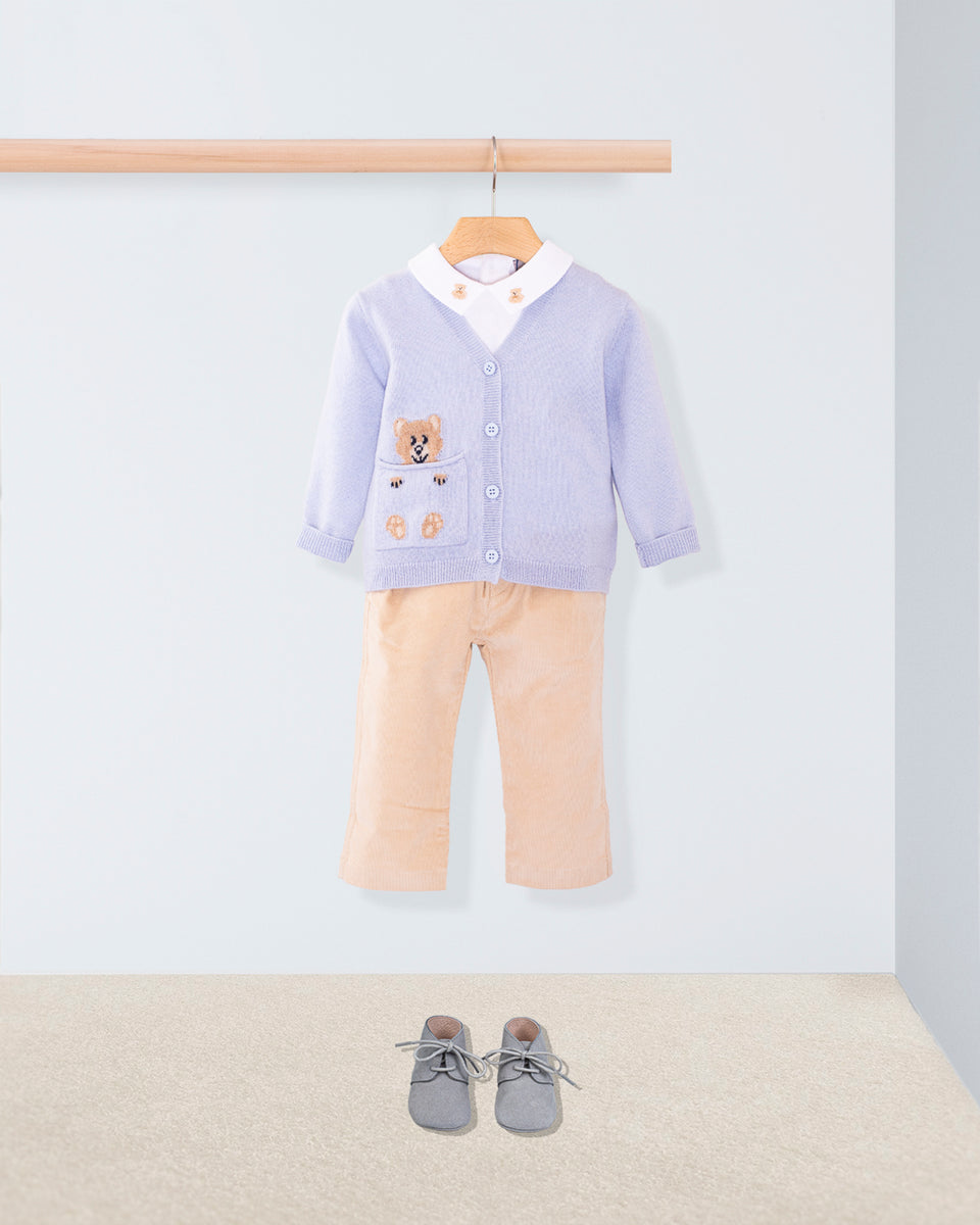 Bear Light Blue Cashmere Cardigan Outfit