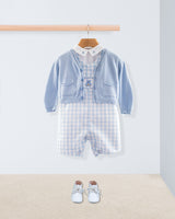 Bear Blue Gingham Linen Smocked Romper