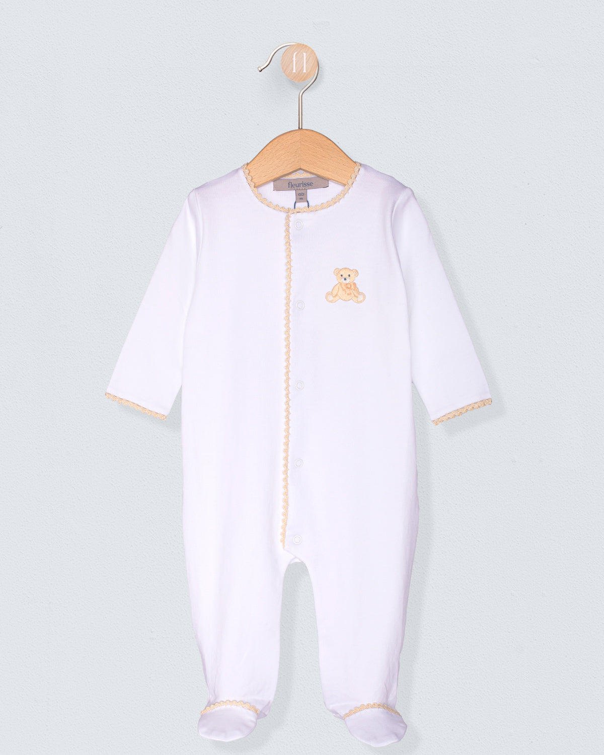 Pima Beige Bear Embroidered Stretchie Collection