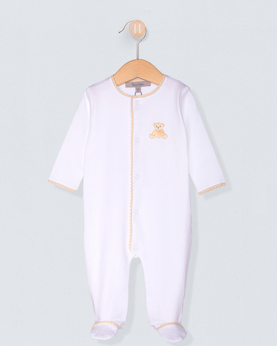 Pima Beige Bear Embroidered Stretchie Collection