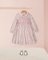 Fiorella Belina Delicate Floral Pink Twill Smocked Dress