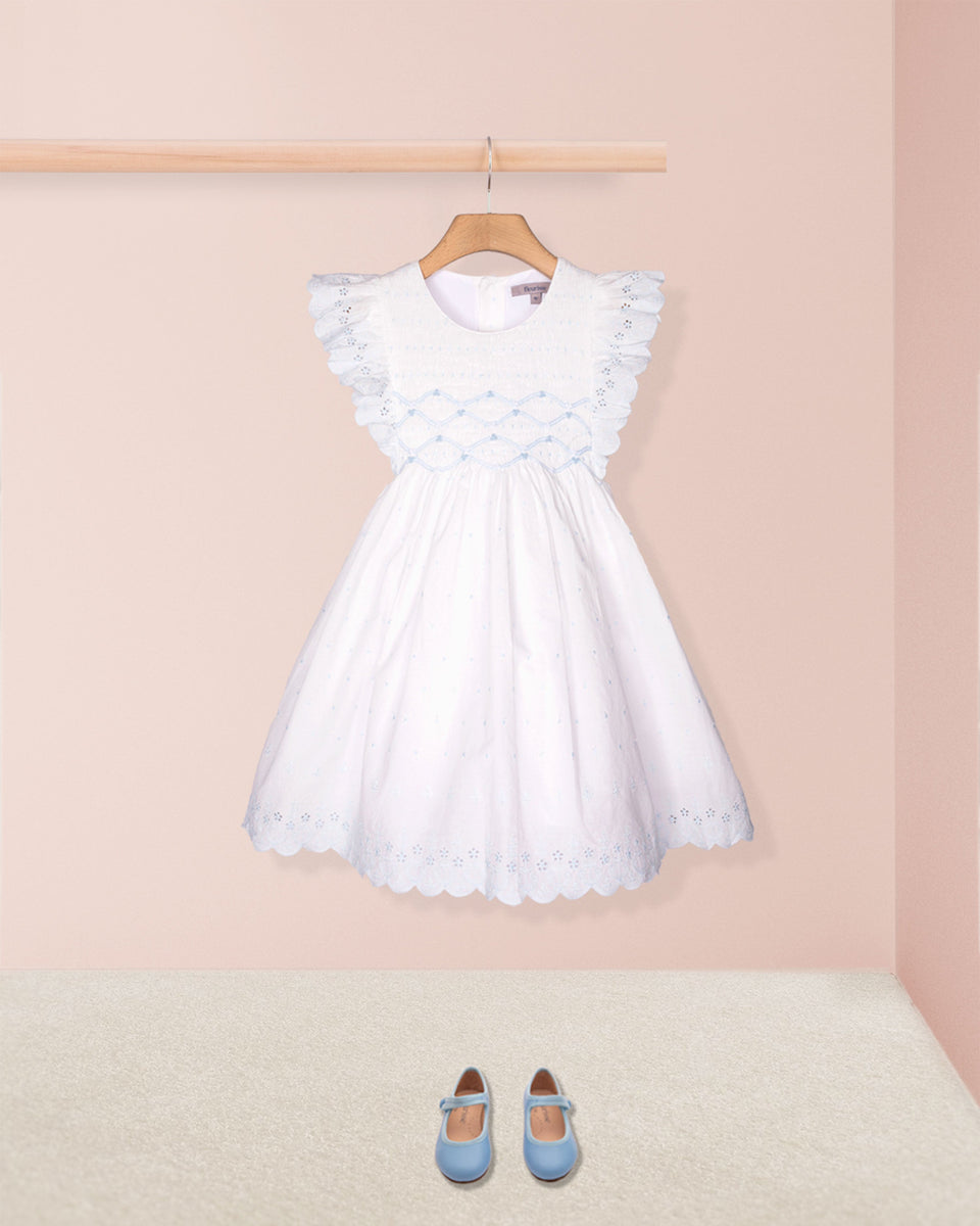 Berenice Provence Eyelet Blue Smocked Dress