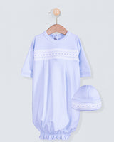 Bris Pima Light Blue Smocked Gown and Hat Set