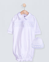 Bris Pima White Smocked Gown and Hat Set