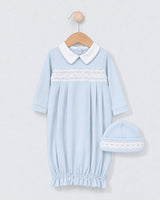 Bris Pima Light Blue Smock Collared Gown and Hat Set