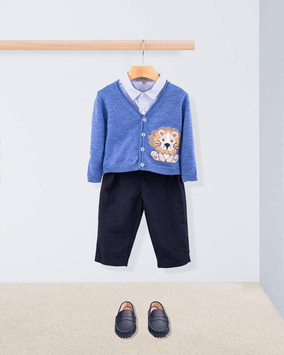 Léon Cerulean Mélange Wool Cardigan Outfit