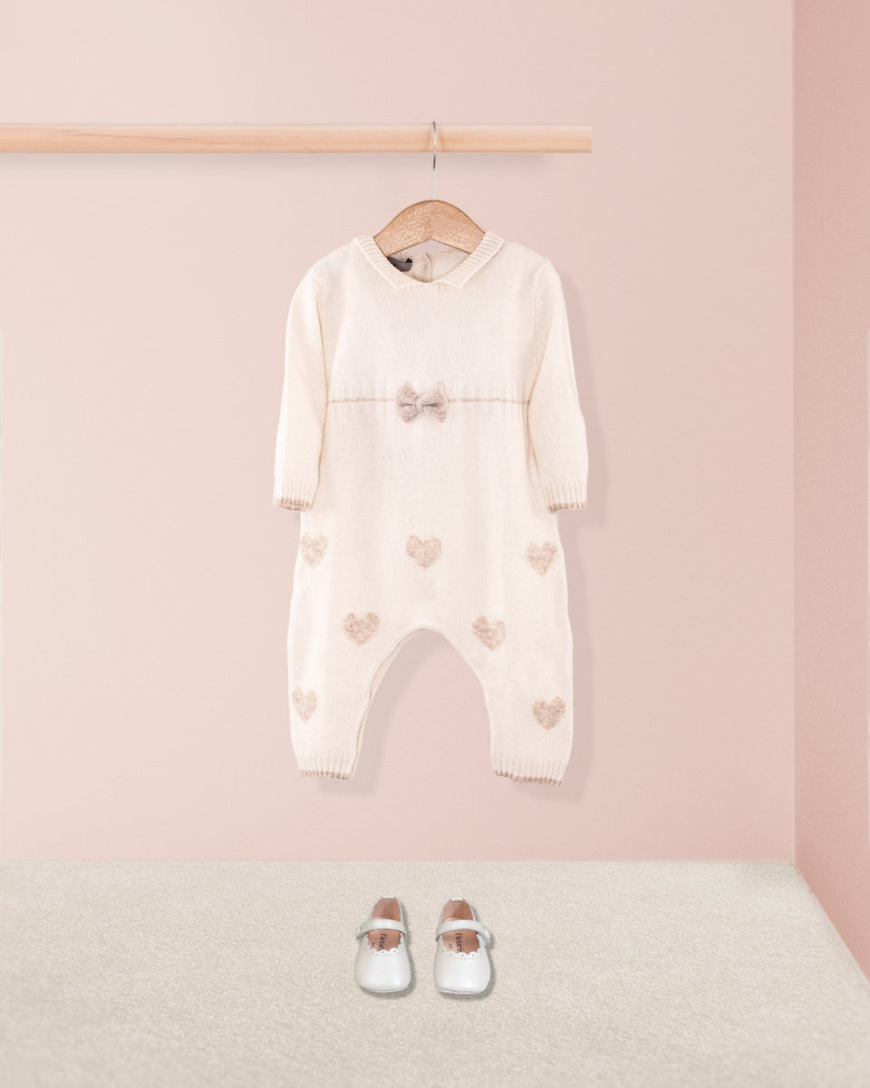 Valentine Cream Hearts Cashmere Romper