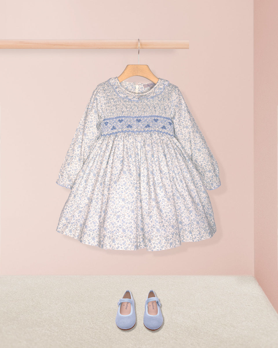Colette Winter Blue Floral Smocked Dress